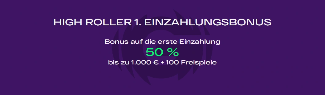Banner für den High Roller Bonus auf die 1. Einzahlung.
