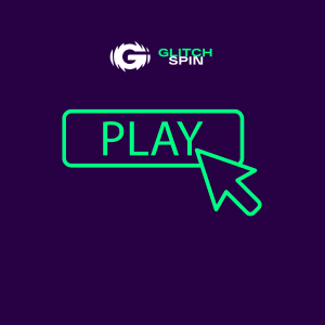 GlitchSpin-Logo mit Play-Button und Cursor-Symbol auf lila Hintergrund.